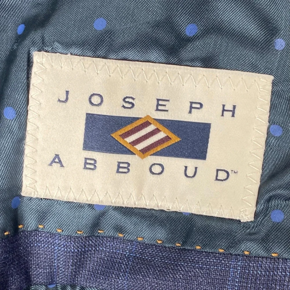 Joseph Abboud 44L/35R Suit Blue Windowpane Reda Super 130s Wool Union USA Made